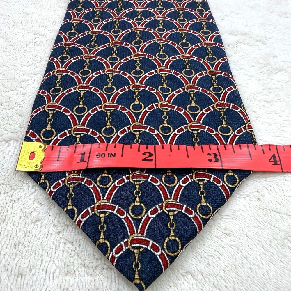 Tom James Silk Necktie Navy Red Gold Equestrian Horse Bit USA Designer Tie - Picture 11 of 12